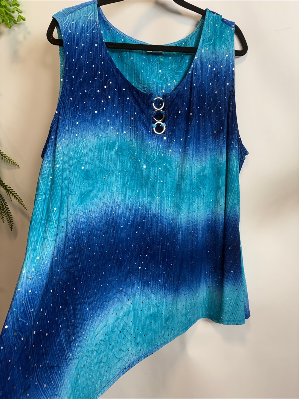 Avenue Blue Teal Ombre Tank with Silver Ring Accents - Picture 3 of 8